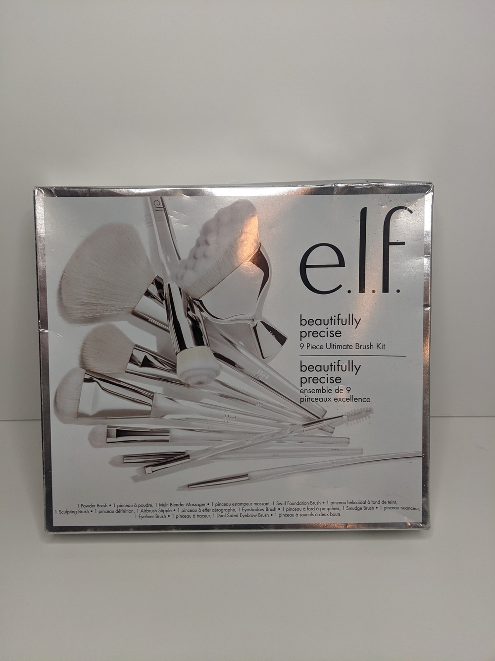 e.l.f. 9-Piece Ultimate Brush Kit in White and Silver